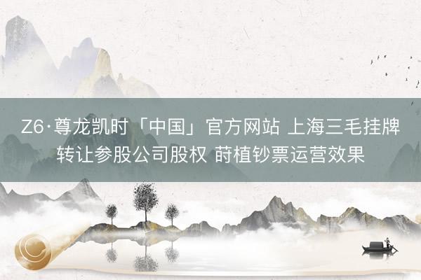Z6·尊龙凯时「中国」官方网站 上海三毛挂牌转让参股公司股权 莳植钞票运营效果